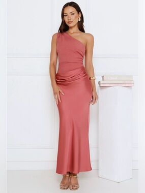 Hello Molly Starlit Darling Satin Maxi Dress in Pink